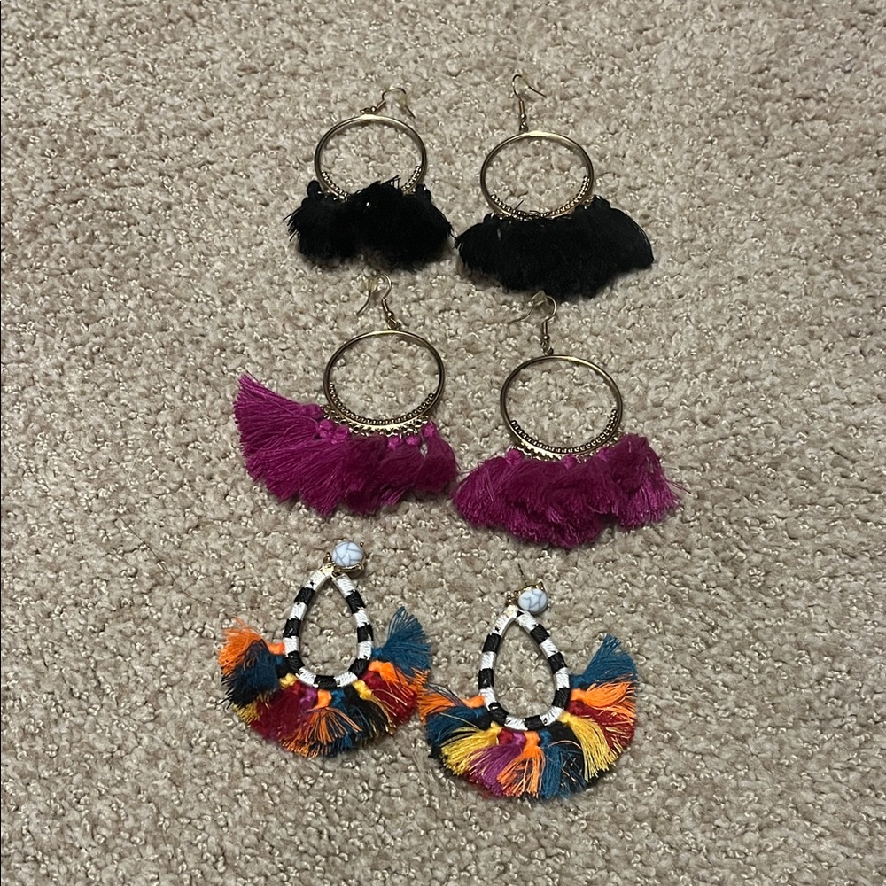 Vibrant Tassel Hoop Earrings Trio